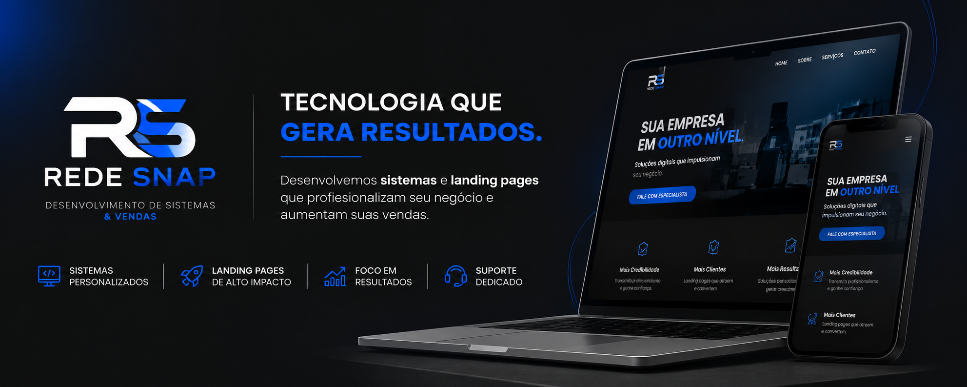 Site da Rede Snap exibido em notebook e celular